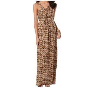Soma Inception Dress L Large Y Front Maxi‎ Brown Gold Soft Jersey Stretch Halter